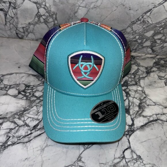 Ariat Accessories - Ariat Serape Stripe Aqua Hat Adjustable Strap Baseball Cap Rainbow Snap Back NEW